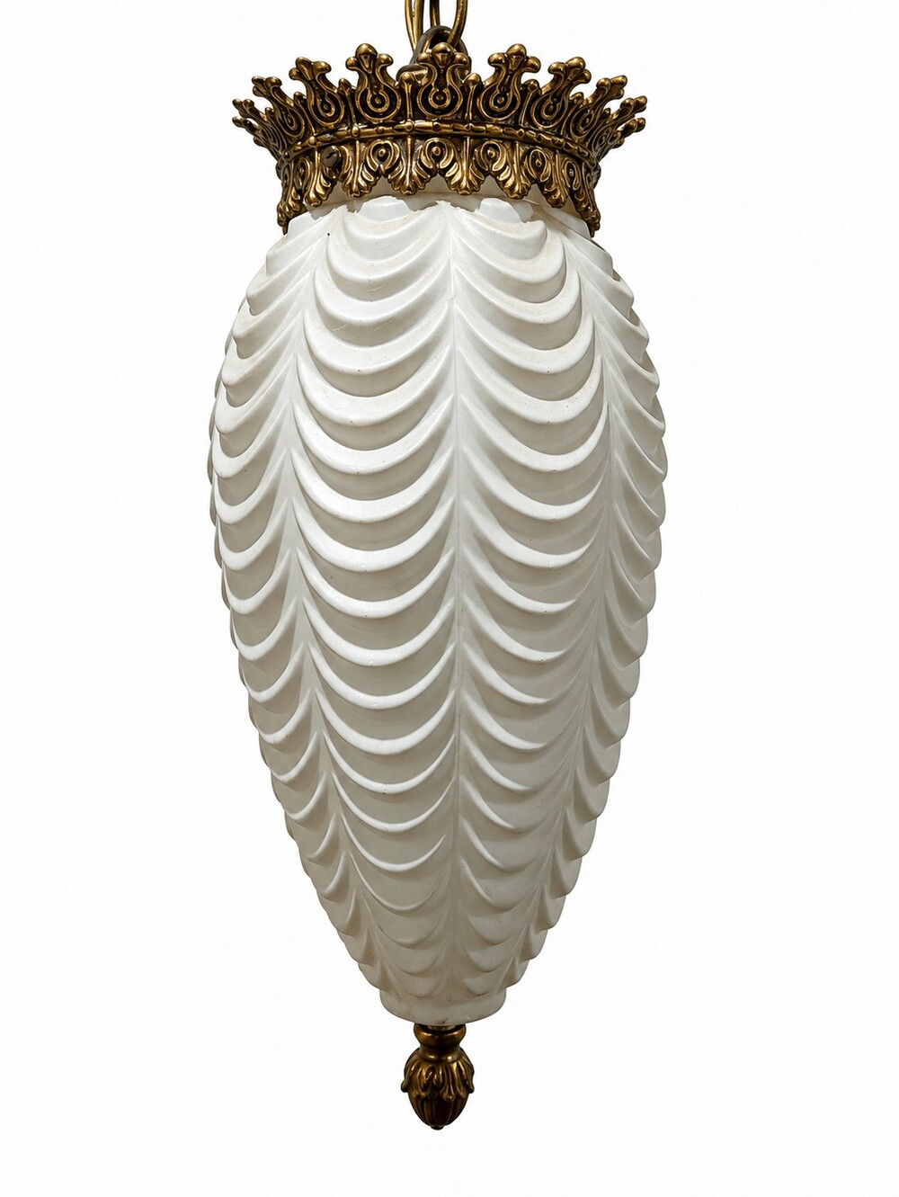 Vintage Hollywood Glam Style White Glass Pinecone Pendant Draped Lighting